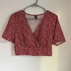 Floral Red V-Neck Women's Top